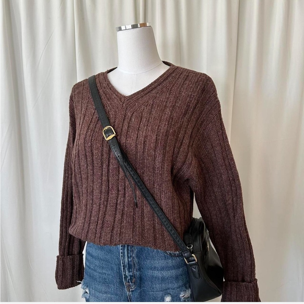 Vintage Sonoma wool ribbed knit brown sweater. - Picture 3 of 7
